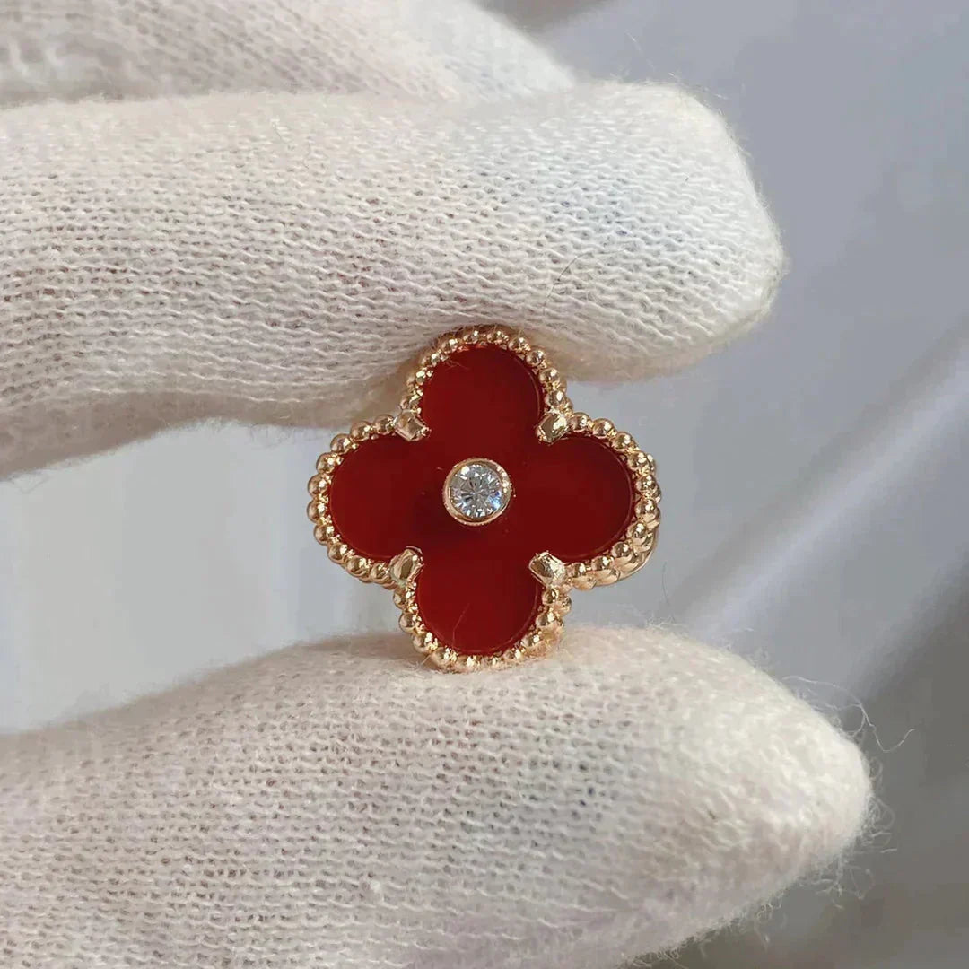 [Shinejoy]CLOVER MEDIUM 1 MOTIFS CARNELIAN  DIAMOND earrings