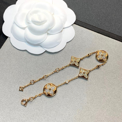 [Shinejoy]STAR AND SUN 4 MOTIFS GOLD DIAMONDS BRACELET