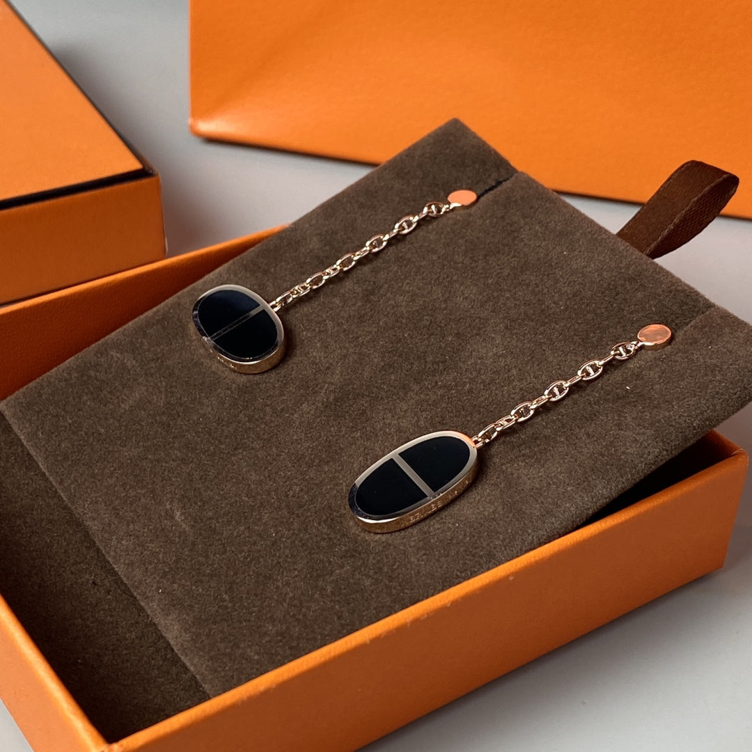 [Shinejoy]CHAINE VERSO BLACK CERAMIC EARRINGS