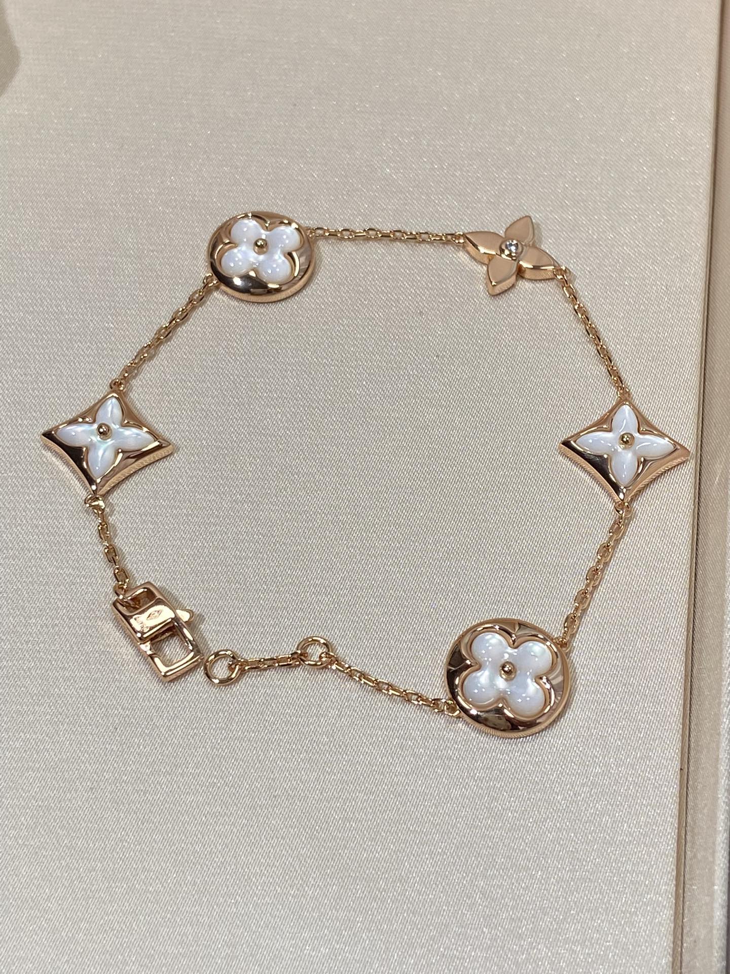 [Shinejoy]STAR AND SUN 5 MOTIF MOP PINK GOLD BRACELET
