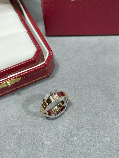 [Shinejoy]LOVE PINK GOLD SILVER DIAMOND DOUBLE RING