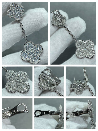 [Shinejoy]CLOVER 2 MOTIFS DIAMOND PAVED SILVER EARRINGS