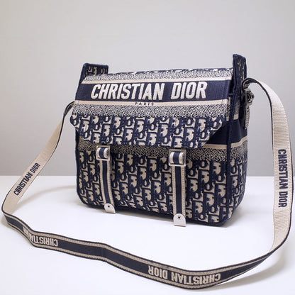 CAMP DOUBLE BUCKLE BAG 28 IN NAVY BLUE MONOGRAM OBLIQUE JACQUARD