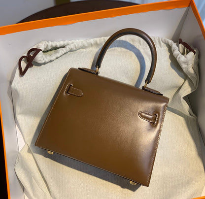 KELLY MINI 20 BAG IN CHOCOLATE BROWN SMOOTH CALFSKIN WITH GOLD HARDWARE (MADE-TO-ODER)