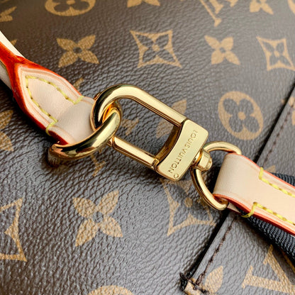 CLUNY MM HANDBAG 33 IN BROWN MONOGRAM CALFSKIN BEIGE BLACK EMBROIDERED LOGO CANVAS