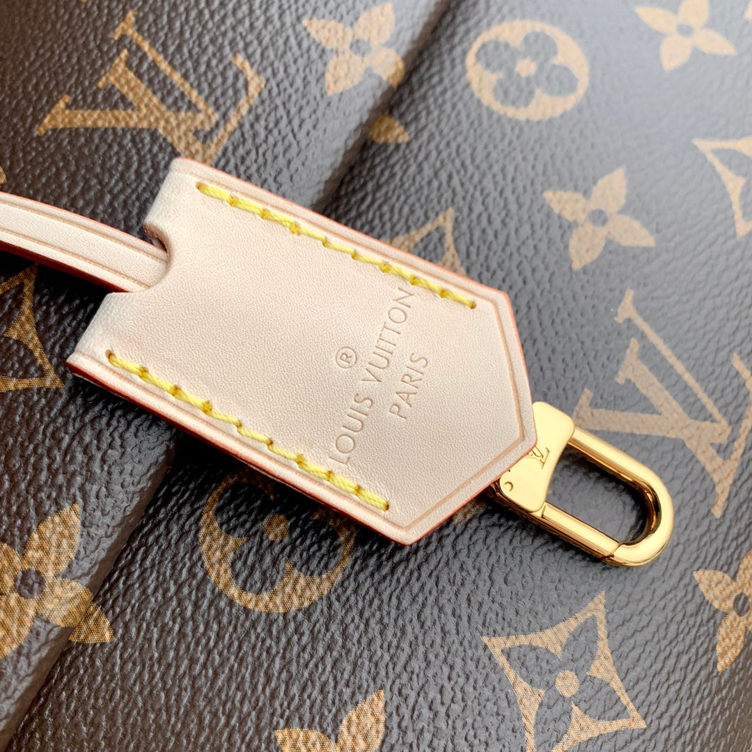 CLUNY BB MINI HANDBAG 20 IN BROWN MONOGRAM CALFSKIN BEIGE BLACK EMBROIDERED LOGO CANVAS