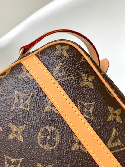 TROCADERO MINI MESSENGER BAG 23 IN BEIGE AND BROWN MONOGRAM COATED CANVAS