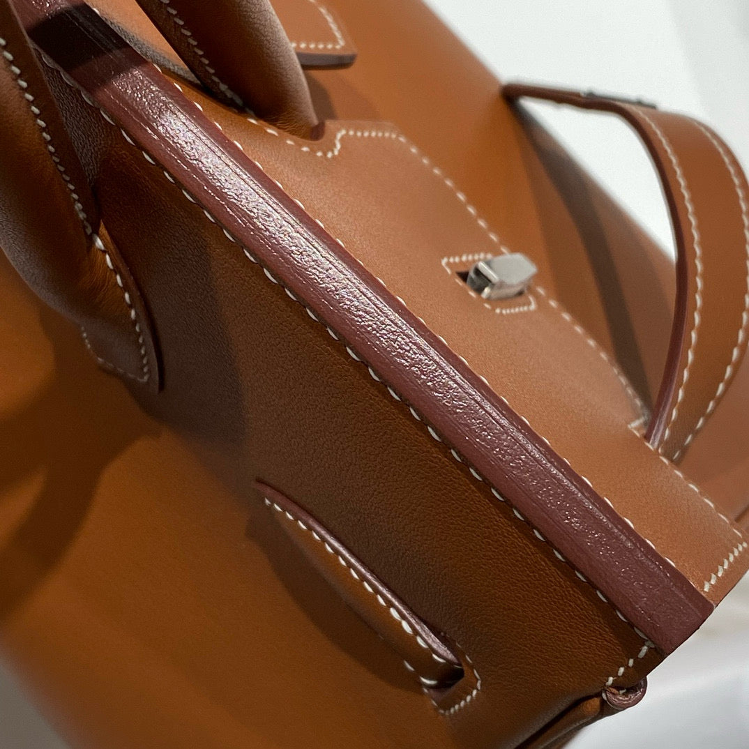 HM SHOULDER BIRKIN 29CM BROWN CALFSKIN SILVER HARDWARE