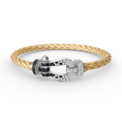 [Shinejoy]FORCE LARGE HORSESHOE BLACK WHITE DIAMOND BRACELET SILVER