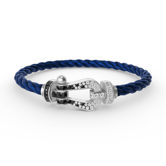 [Shinejoy]FORCE LARGE HORSESHOE BLACK WHITE DIAMOND BRACELET SILVER