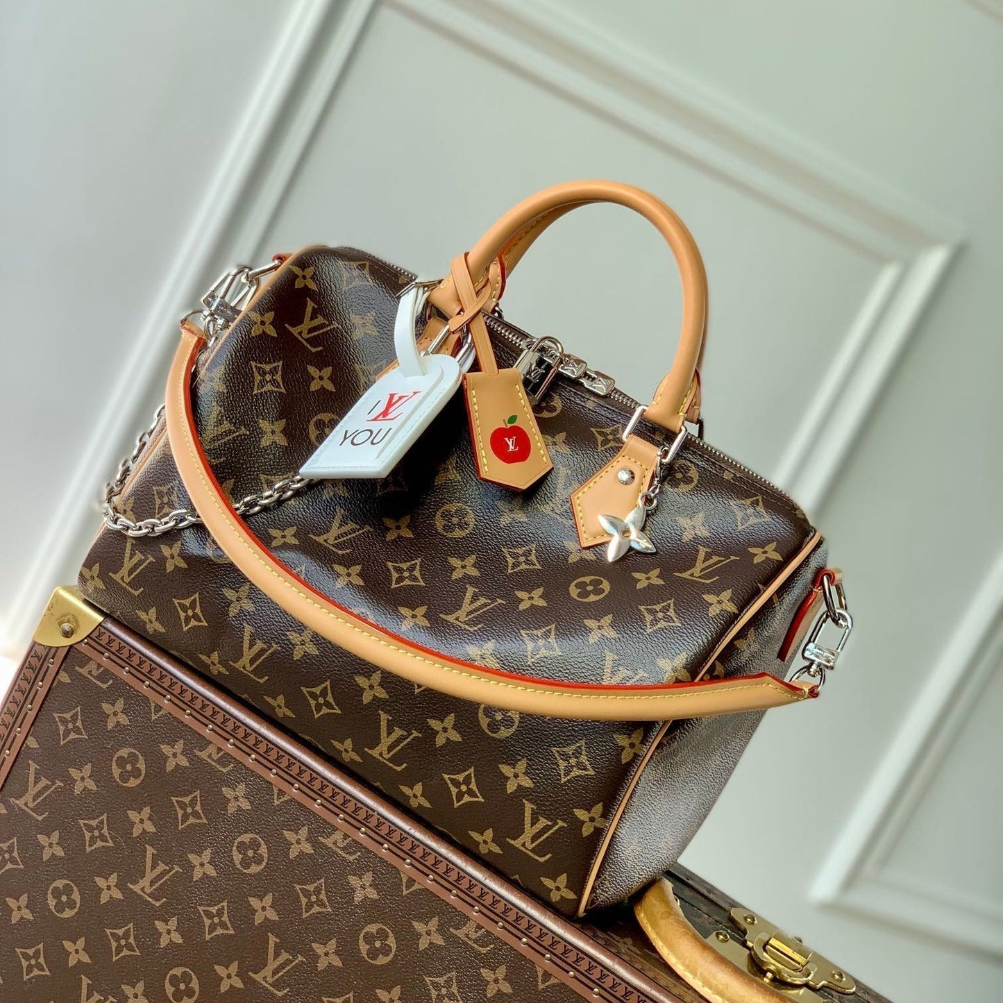 SPEEDY SOFT CRAFTY 30 IN BROWN LV MONOGRAM CALFSKIN RED TAG