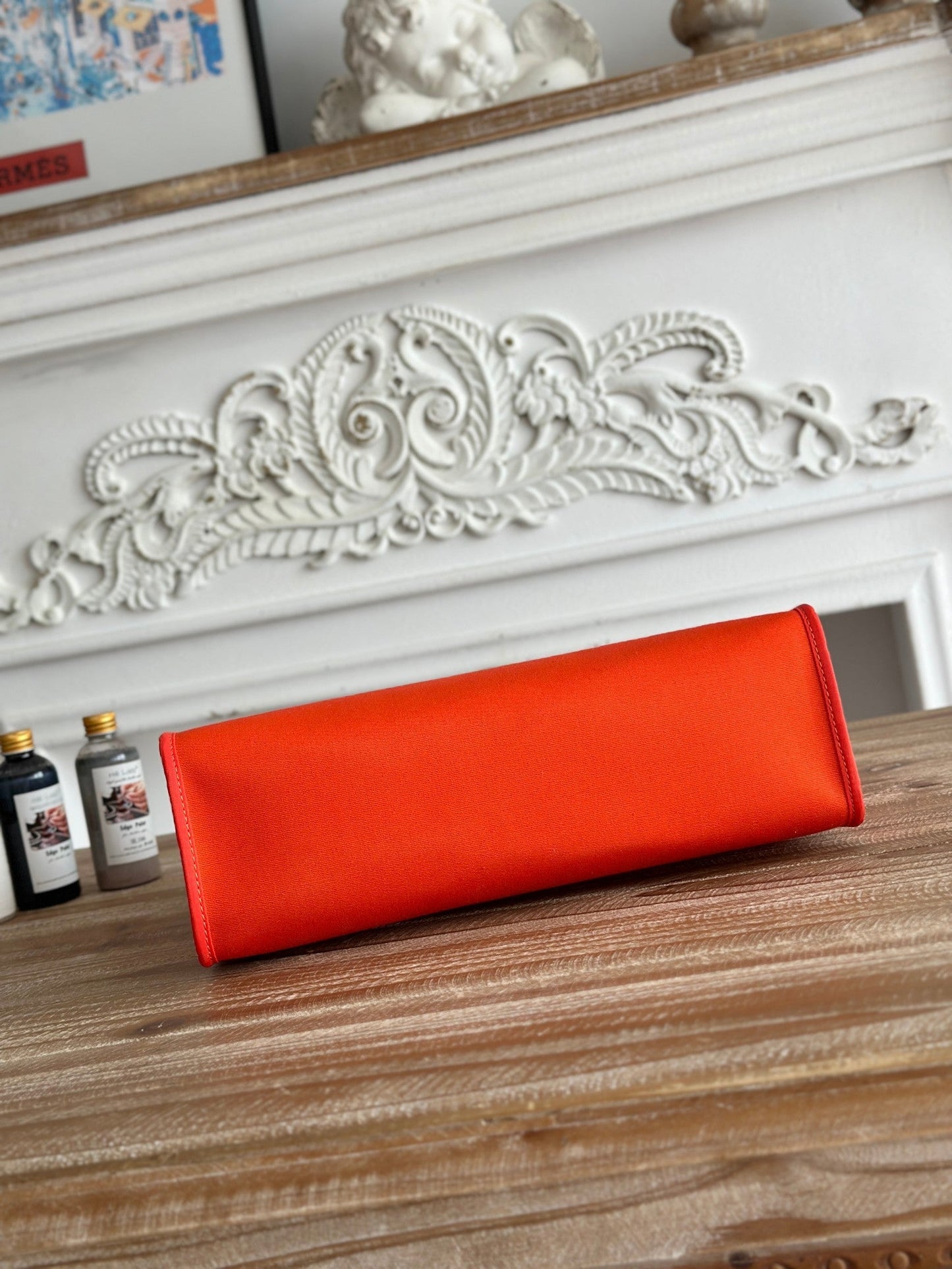 ZIP CABINE 31 BAG IN FIRE ORANGE CANVAS AND BRONZE BROWN CALFSKIN