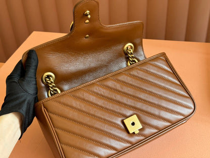 MARMONT MEDIUM SHOULDER BAG  26 IN BROWN MATELASSE CHEVRON LAMBSKIN