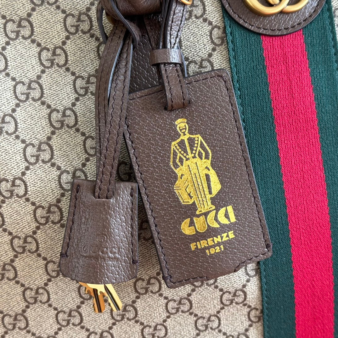 GG 25S SAVOY LARGE BAG 48 IN BEIGE AND EBONY GG SUPREME CANVAS