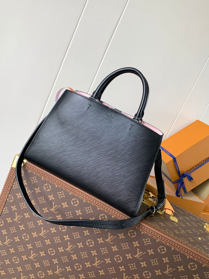 MARELLE TOTE BB BAG 30 IN BLACK EPI GRAIN COWHIDE LEATHER